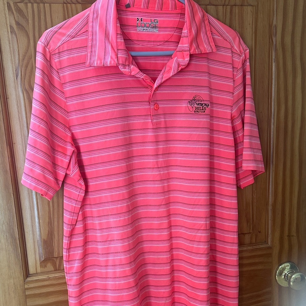 Under Armour Men's Pink Striped Polo Shirt - Picture 4 of 4
